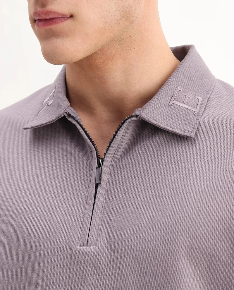 Rare Rabbit Men's Embroidered Collar Zipper Polo