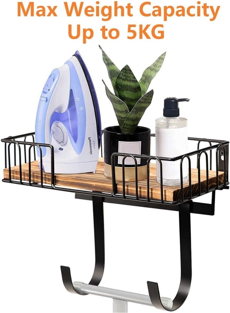 Maanys Ironing Board Hanger Wall Mount, Heavy Duty Metal Iron Holder with Wooden Shelf Basket, Adjustable Removable Hooks for T-Leg Ironing Board, Laundry Room Storage Organizer Rack - Image 2