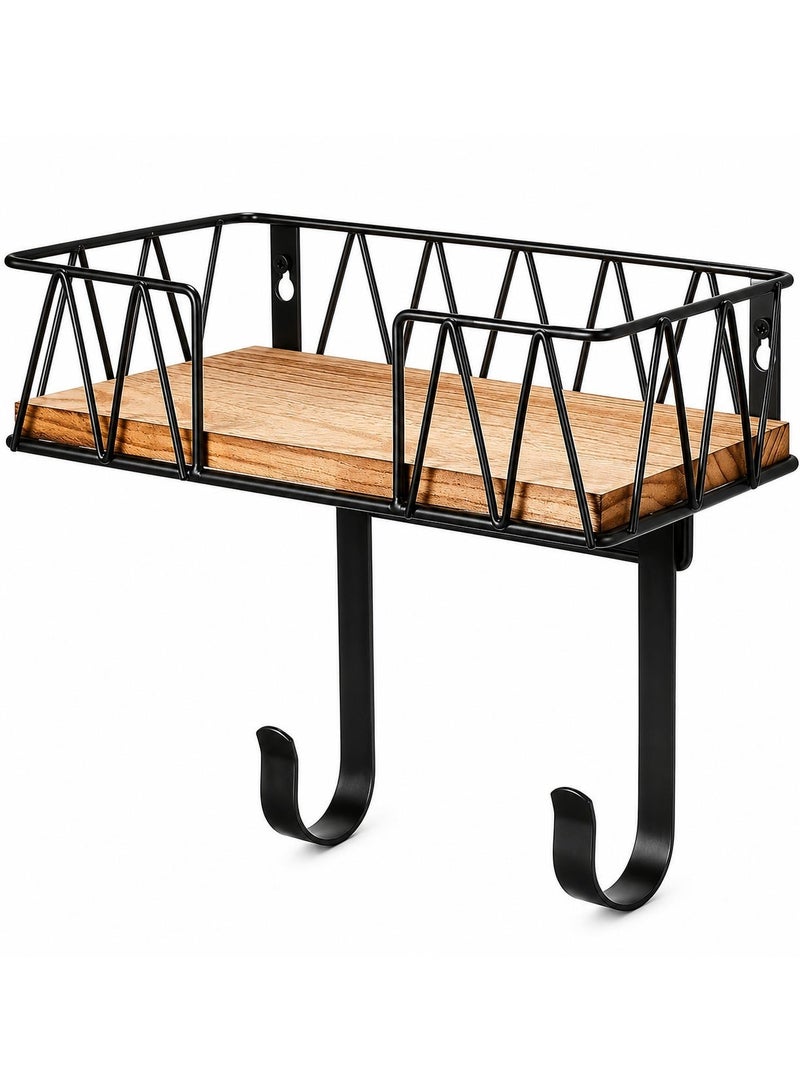 Maanys Ironing Board Hanger Wall Mount, Heavy Duty Metal Iron Holder with Wooden Shelf Basket, Adjustable Removable Hooks for T-Leg Ironing Board, Laundry Room Storage Organizer Rack - Image 3