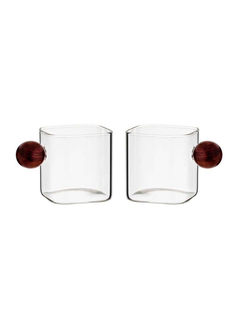 Dania Glass Coffee Cup Set With Wooden Handle two pieces  - Image 1