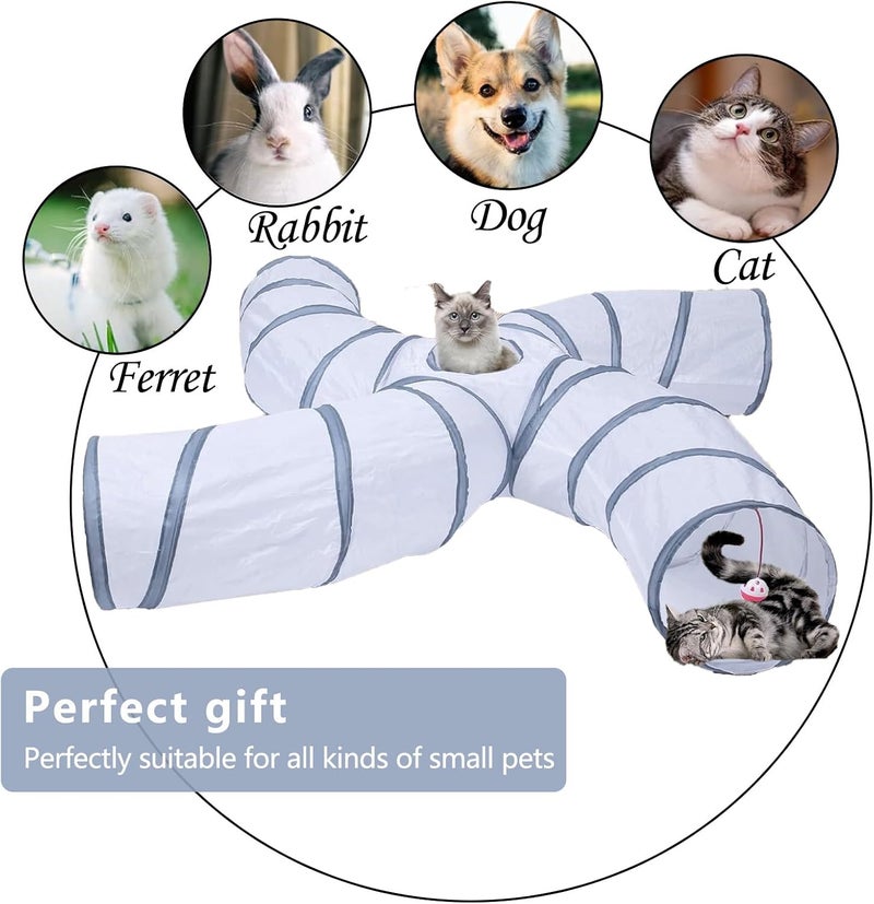 EGETOTA Cat Tunnel for Indoor Cats Large, with Play Ball S-Shape 4 Way Collapsible Interactive Peek Hole Pet Tube Toys, Puppy, Kitty, Kitten, Rabbit (S4 - White & Grey) - Image 2