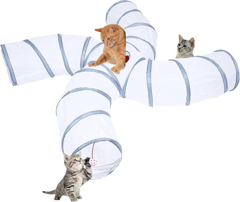 EGETOTA Cat Tunnel for Indoor Cats Large, with Play Ball S-Shape 4 Way Collapsible Interactive Peek Hole Pet Tube Toys, Puppy, Kitty, Kitten, Rabbit (S4 - White & Grey) - Image 1
