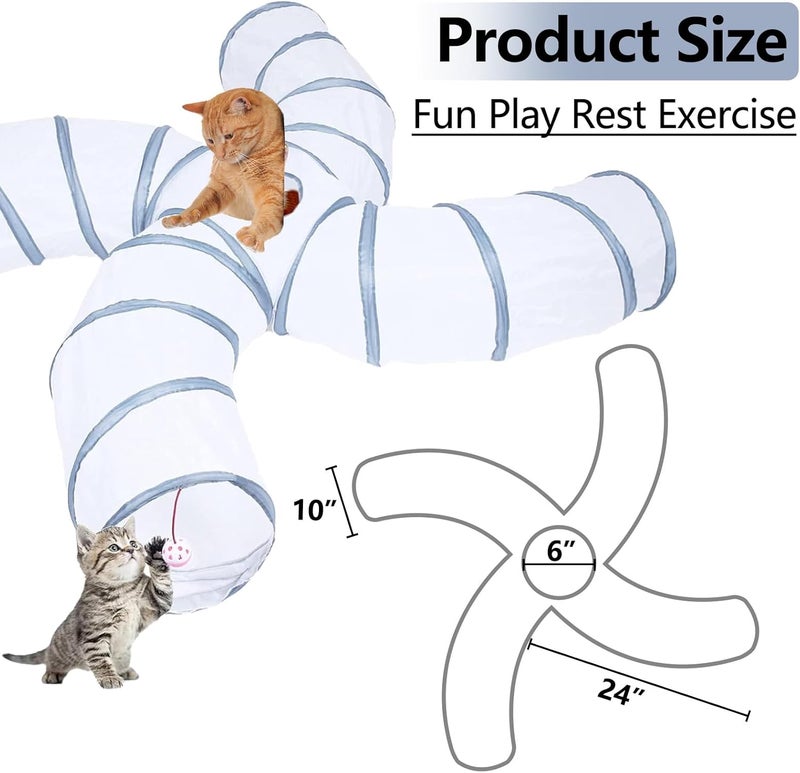 EGETOTA Cat Tunnel for Indoor Cats Large, with Play Ball S-Shape 4 Way Collapsible Interactive Peek Hole Pet Tube Toys, Puppy, Kitty, Kitten, Rabbit (S4 - White & Grey) - Image 5