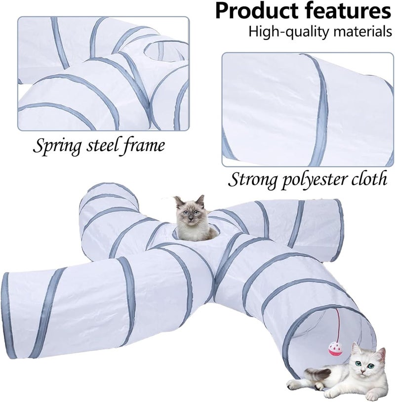 EGETOTA Cat Tunnel for Indoor Cats Large, with Play Ball S-Shape 4 Way Collapsible Interactive Peek Hole Pet Tube Toys, Puppy, Kitty, Kitten, Rabbit (S4 - White & Grey) - Image 4