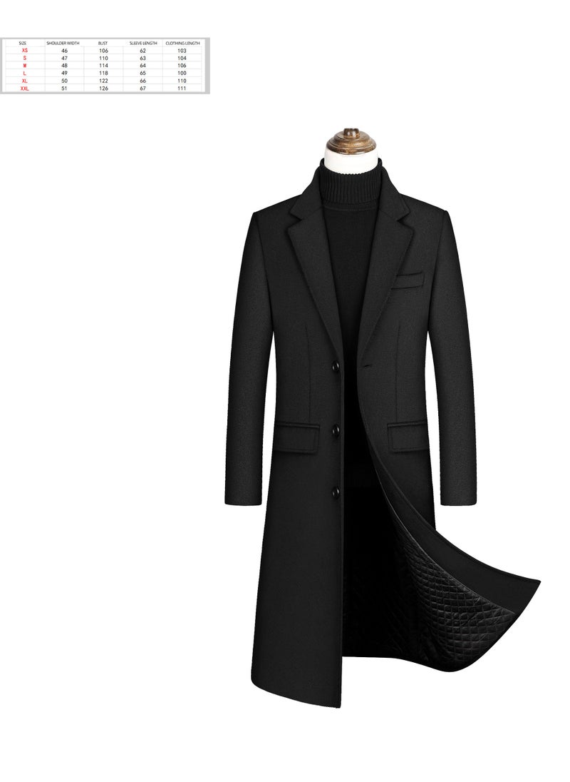 Loquat - Men Stand Collar Winter Solid Colour Trench Coat Outwear Overcoat Long Sleeve Jacket Black - Image 1