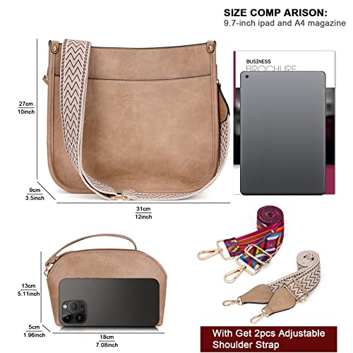 HKCLUF Crossbody Bag Purse for Women 2PCS Leather Hobo Handbag Purse and Wallet Set Crossbody Bucket Bag With 2PCS Adjustable Leopard Strap(Khaki) - Image 4