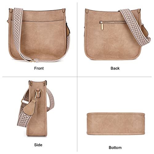HKCLUF Crossbody Bag Purse for Women 2PCS Leather Hobo Handbag Purse and Wallet Set Crossbody Bucket Bag With 2PCS Adjustable Leopard Strap(Khaki) - Image 2
