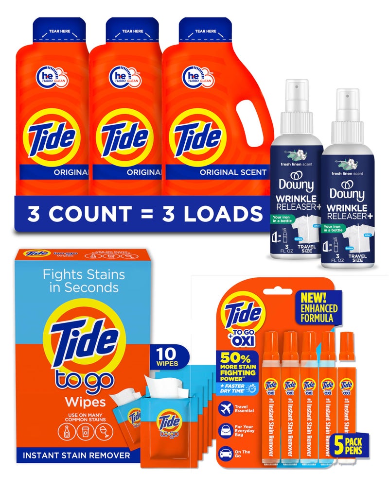 Tide Dorm Room Essentials Bundle - Includes Liquid Detergent, Tide Stain Remover Wipes, Stain Remover Pen & Downy Wrinkle Releaser Spray - College & Back to School - Image 2