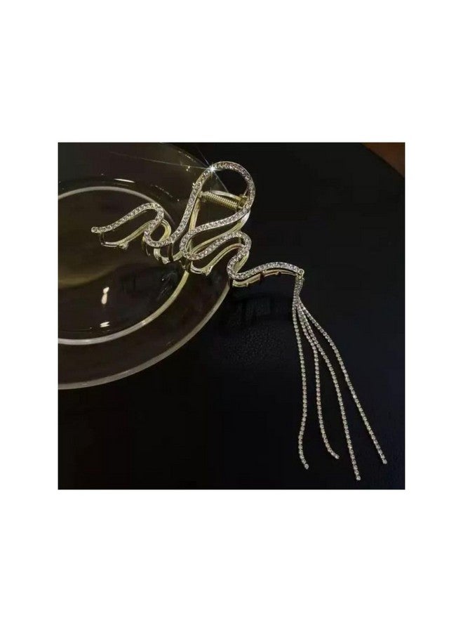 DN Creation Set of 1 Studded Zig Zag Pearl Designer Tasselled Rhinestone Hair Claw Clip Clutcher,Barrette Jaw Clamp Hair Accessories for Wedding Bridal Women - Image 2