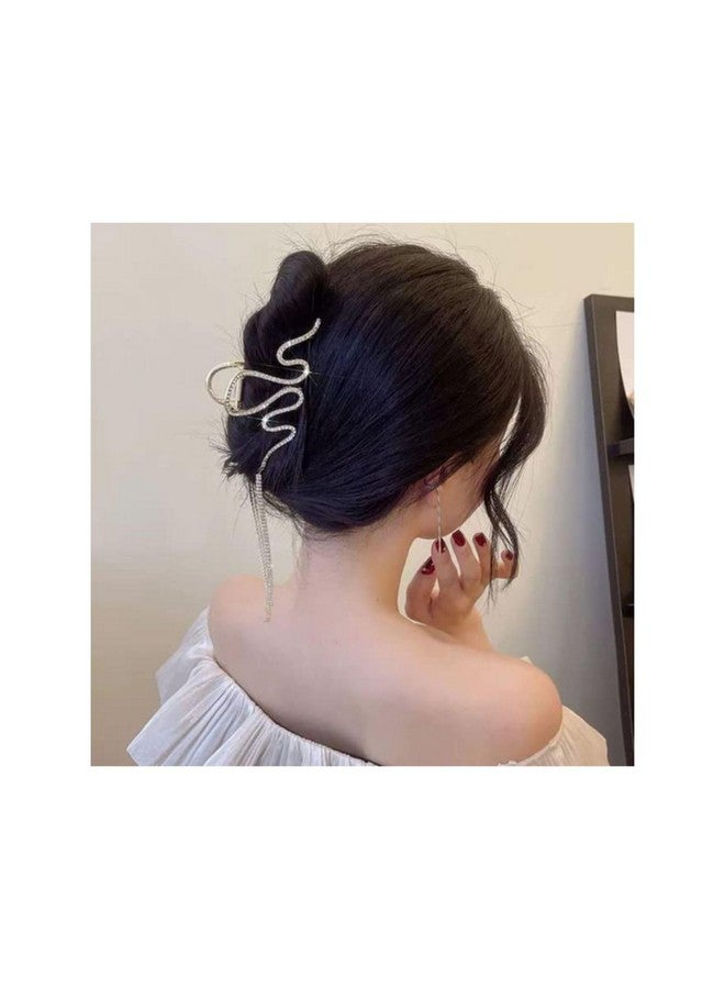 DN Creation Set of 1 Studded Zig Zag Pearl Designer Tasselled Rhinestone Hair Claw Clip Clutcher,Barrette Jaw Clamp Hair Accessories for Wedding Bridal Women - Image 3