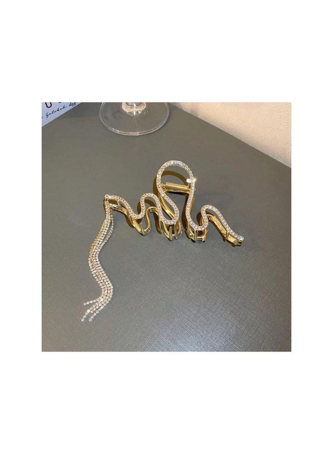 DN Creation Set of 1 Studded Zig Zag Pearl Designer Tasselled Rhinestone Hair Claw Clip Clutcher,Barrette Jaw Clamp Hair Accessories for Wedding Bridal Women - Image 4