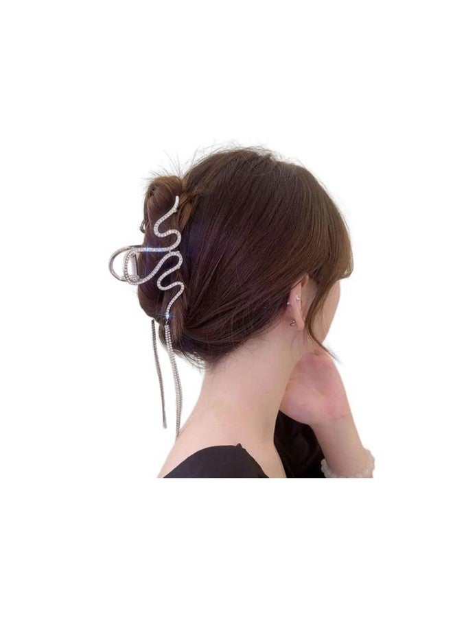 DN Creation Set of 1 Studded Zig Zag Pearl Designer Tasselled Rhinestone Hair Claw Clip Clutcher,Barrette Jaw Clamp Hair Accessories for Wedding Bridal Women - Image 1