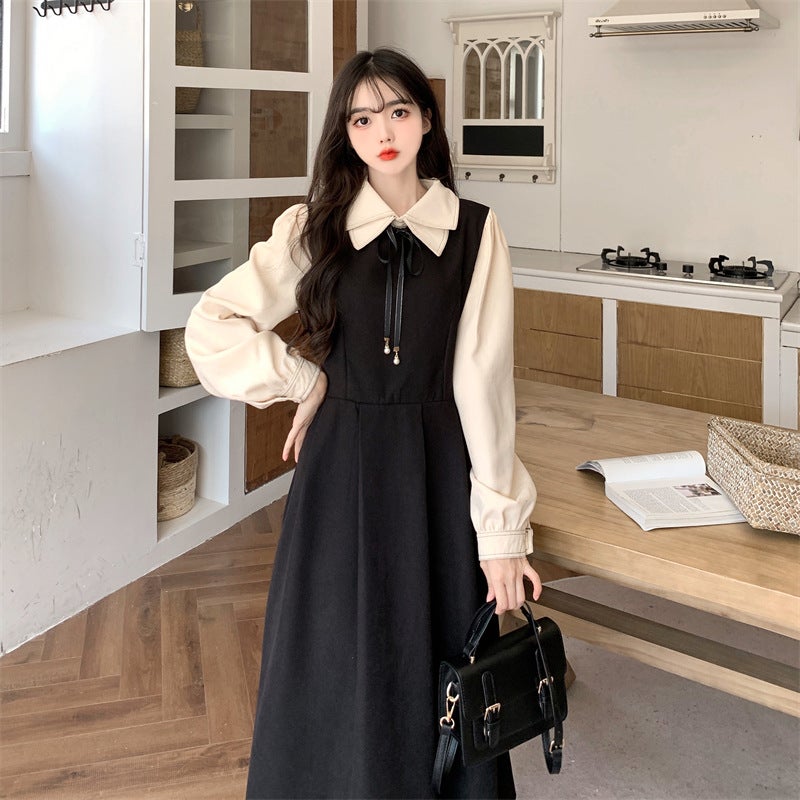 فستان نسائي مزيف من قطيفة بحجم زائد مع ياقة دمية، قطعتين، جديد خريف وشتاء 2023، فستان ضيق الخصر بأسلوب هبورن للفتيات البدينات - Image 4