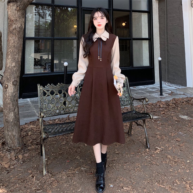 فستان نسائي مزيف من قطيفة بحجم زائد مع ياقة دمية، قطعتين، جديد خريف وشتاء 2023، فستان ضيق الخصر بأسلوب هبورن للفتيات البدينات - Image 5