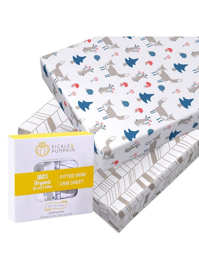 Pickle & Pumpkin Mini Crib Sheet with Fox & Chevron Pattern - 100% Organic Cotton Pack n Play Fitted Sheet - Premium Pack n Play Sheets - Compatible as Graco Pack n Play Sheet & Mini Crib Sheets - Pickle & Pumpkin - Image 1