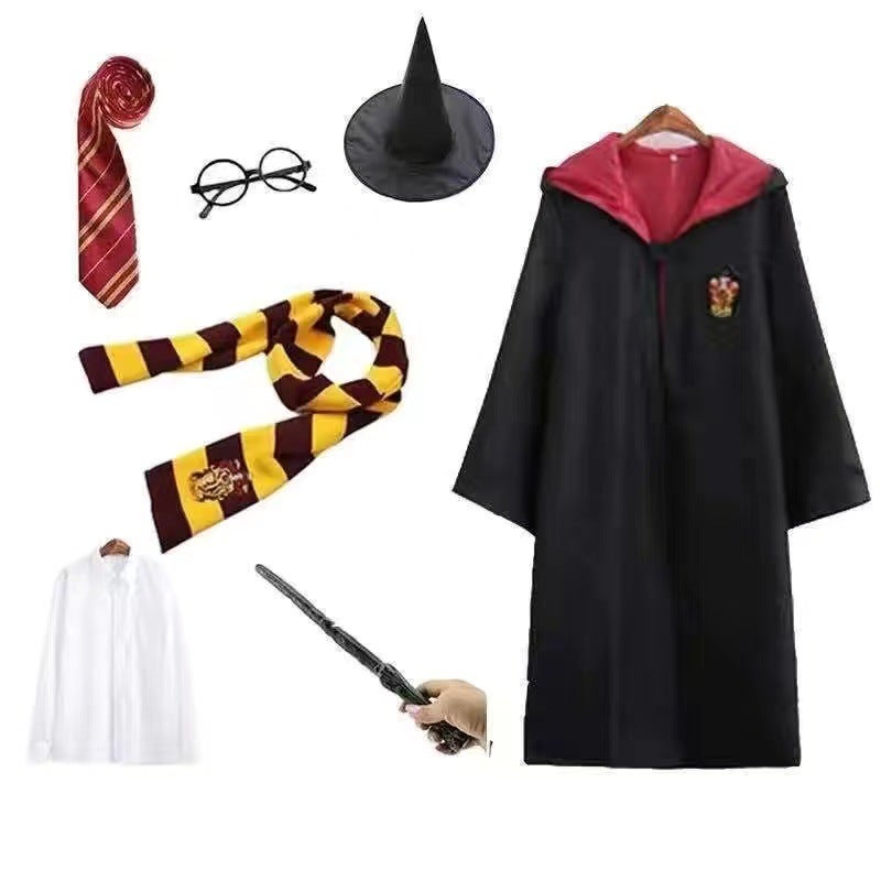 Harry Potter Style Cosplay Robe for Adults and Kids Red seven-piece set [six-piece set + shirt]]