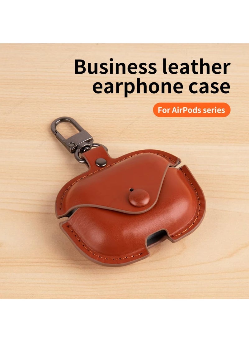 Generic - Airpods 4 Protective Case Leather material Protective Cover with Keychain Visible & Supports Wireless Charging Accessrioes for Airpods 4 Case (Brown) - Image 1