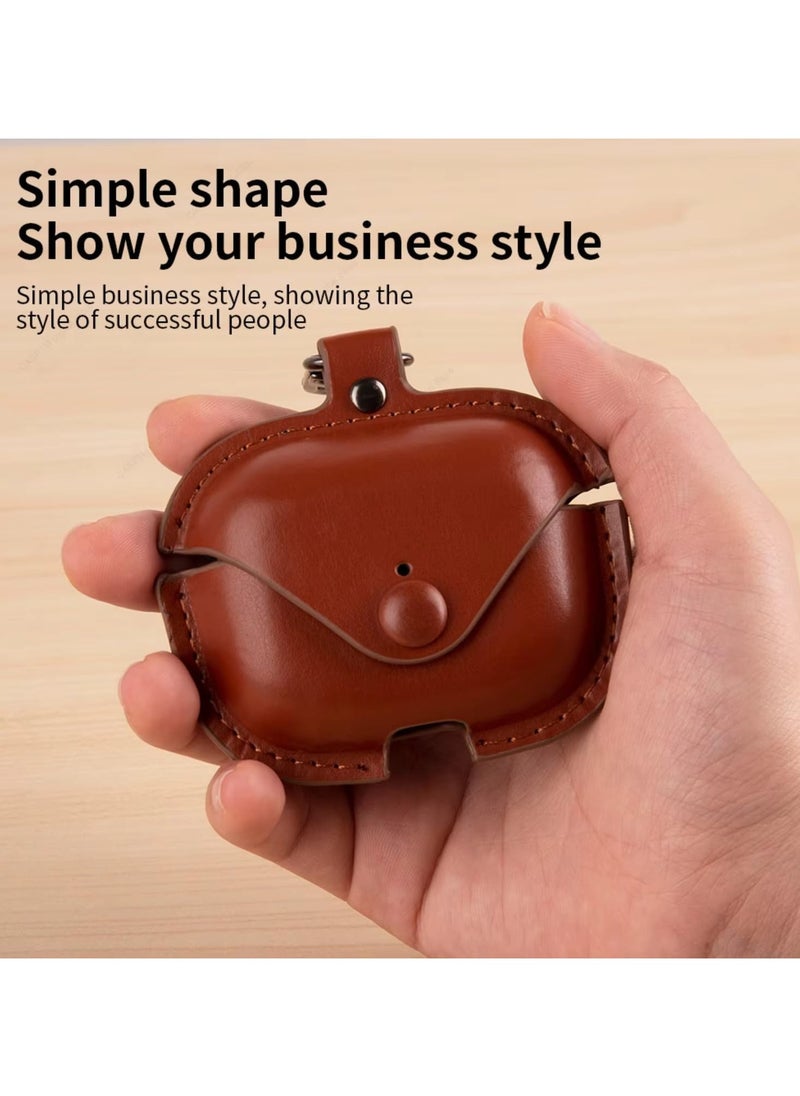 Generic - Airpods 4 Protective Case Leather material Protective Cover with Keychain Visible & Supports Wireless Charging Accessrioes for Airpods 4 Case (Brown) - Image 1