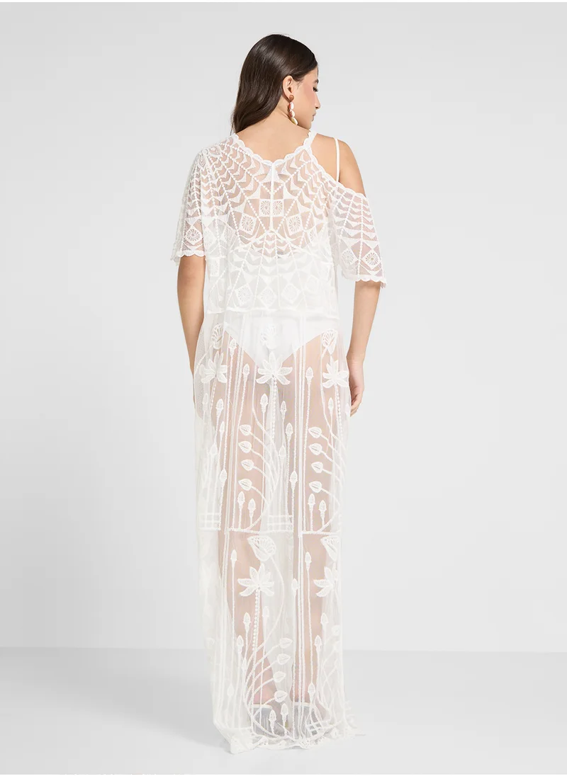 Ginger Sheer Embroidered Kaftan Style Beach Dress