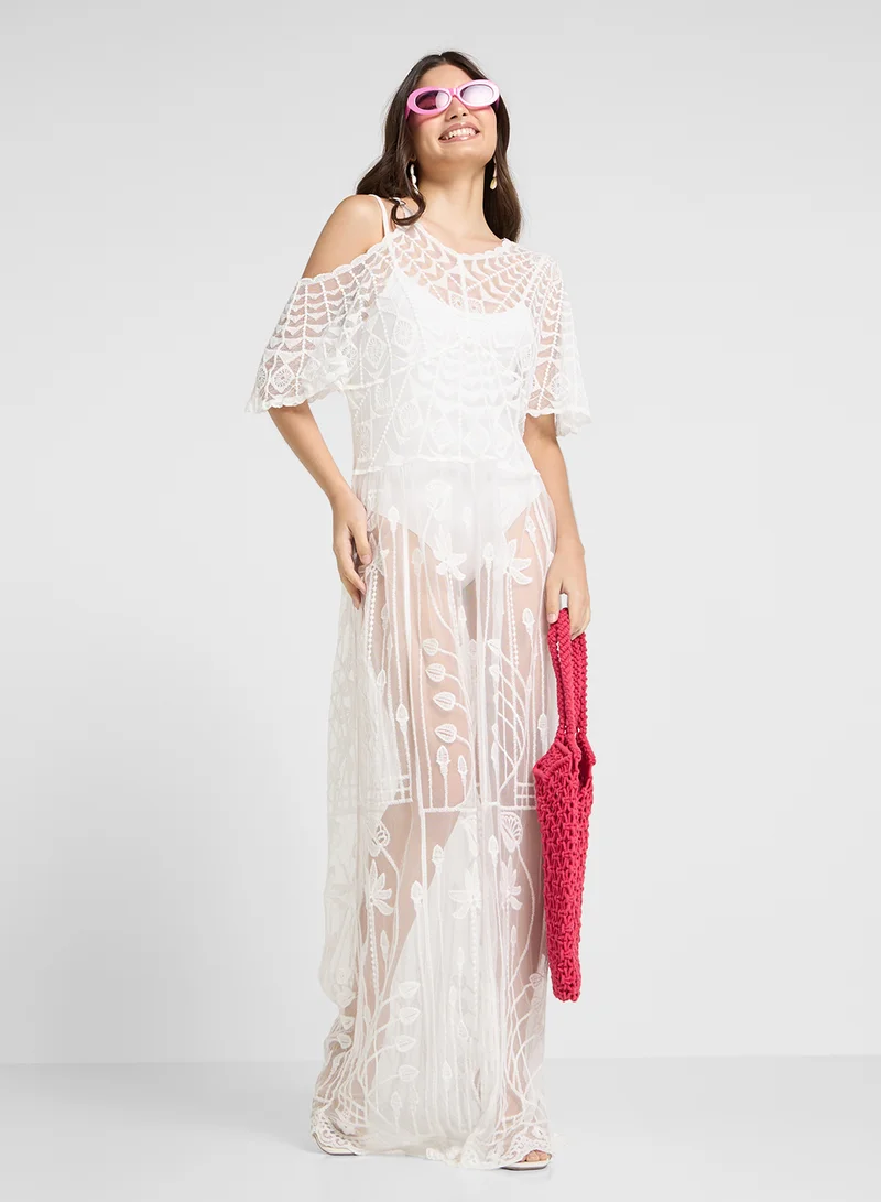 Ginger Sheer Embroidered Kaftan Style Beach Dress