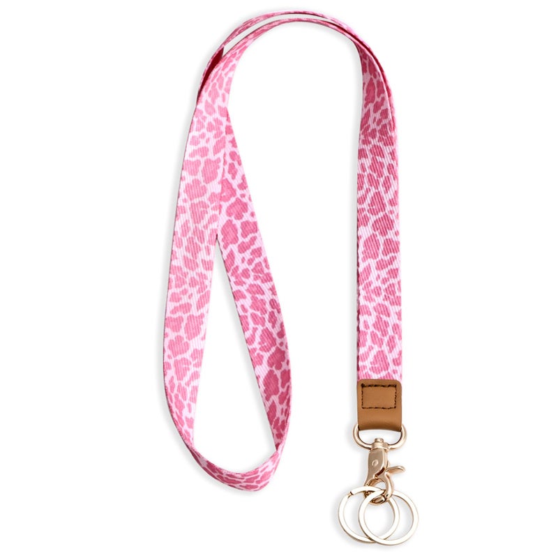 Knagsfa Lanyards for Keys, Neck Lanyards for ID Badges with Metal Hook, Cute Keychain Lanyard for Women, Hot Pink Leopard - Image 1