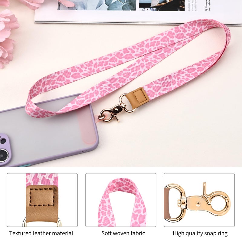 Knagsfa Lanyards for Keys, Neck Lanyards for ID Badges with Metal Hook, Cute Keychain Lanyard for Women, Hot Pink Leopard - Image 4