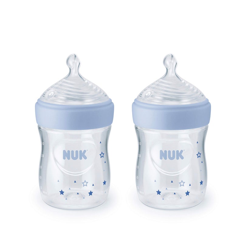 NUK Simply Natural Baby Bottle with SafeTemp, 5 oz, 2 Pack, Blue Stars - Image 1