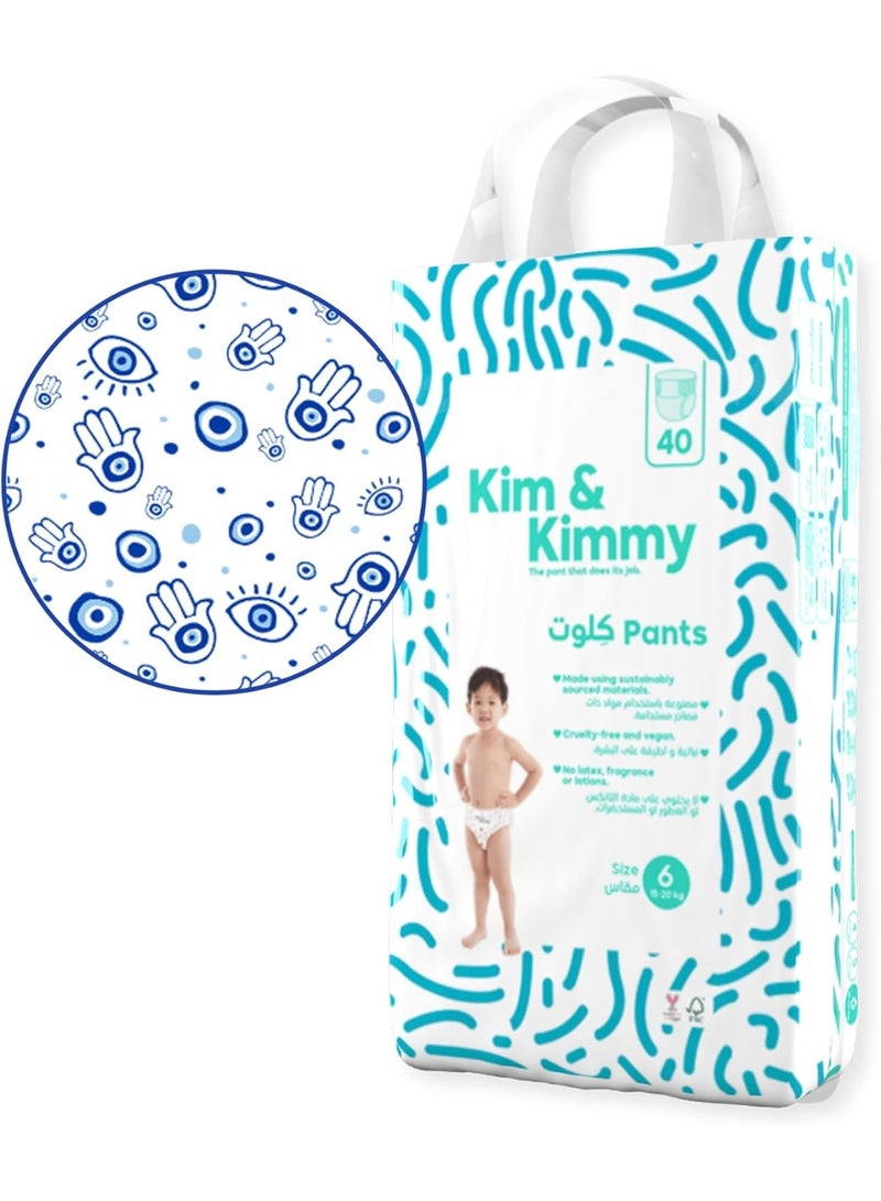 Kim & Kimmy Eco Diaper Pants, Size 6, 15-20 kg, 40 Pants - 12 Hour Leak Protection, No Rashes, Hypoallergenic, Ultra-Soft & Highly Absorbent - Cruelty Free & Vegan - Good Vibes