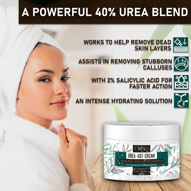 ORISO Urea Cream 40 Percent - Intensive Hydration for Dry and Cracked Heels, Feet, Hands, Elbows and Knees - Callus Remover for Women with Salicylic Acid - Helps Athletes Foot - Foot Odor - 4 oz - Image 2