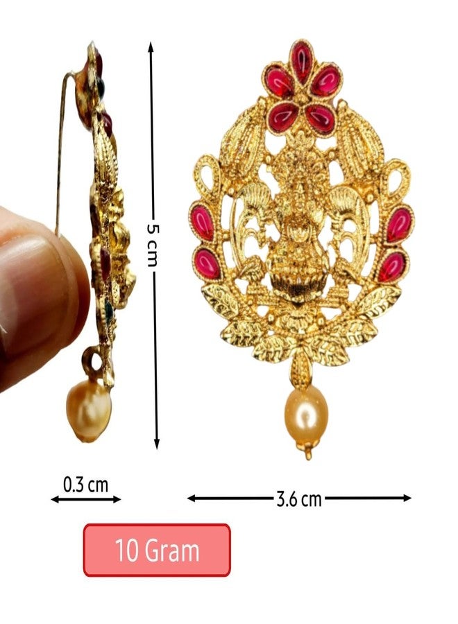 Arnavira® Gold Plated Antique Hair Jewellery Choti Jadai Billai,Hair Brooch With Hook Temple Jadai Wedding Bridal Jewellery (Design 03, Red) - Image 2