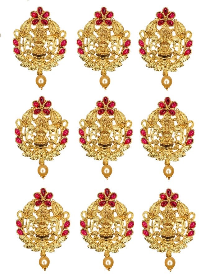 Arnavira® Gold Plated Antique Hair Jewellery Choti Jadai Billai,Hair Brooch With Hook Temple Jadai Wedding Bridal Jewellery (Design 03, Red) - Image 1