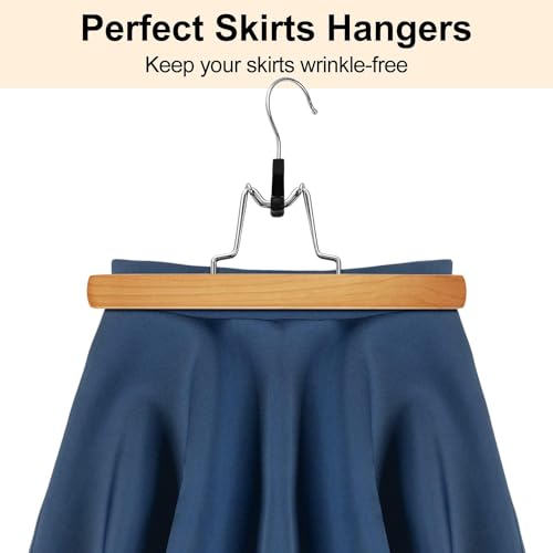 ROLLYWARE ® Wooden Pants Hangers Clamp Hangers with Felt Lining Non-Slip Space Saving Wood Skirt 360 Swivel Hook Durable Sturdy Jean Hanger (1, Natural Wood) - Image 3