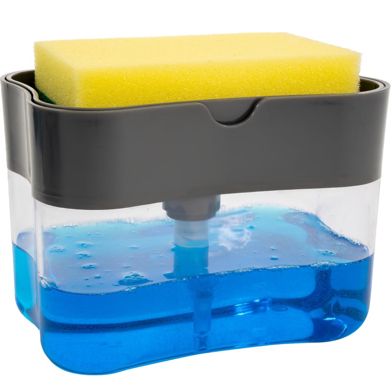 S&T INC. ST INC Dish Soap Dispenser and Sponge Holder for Kitchen Sink Sponge Included 13 Ounces Grey 