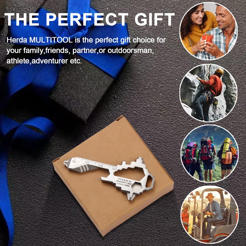 Herda Keychain Multitool â€“ EDC Tool with 17+ Functions Gifts| Small Bottle Opener keychain with Screwdriver,Wrench,and Box Cutter for Travel,Outdoor,Everyday Use Gifts for Men Dad Giftsâ€“TSA Safe - Image 3