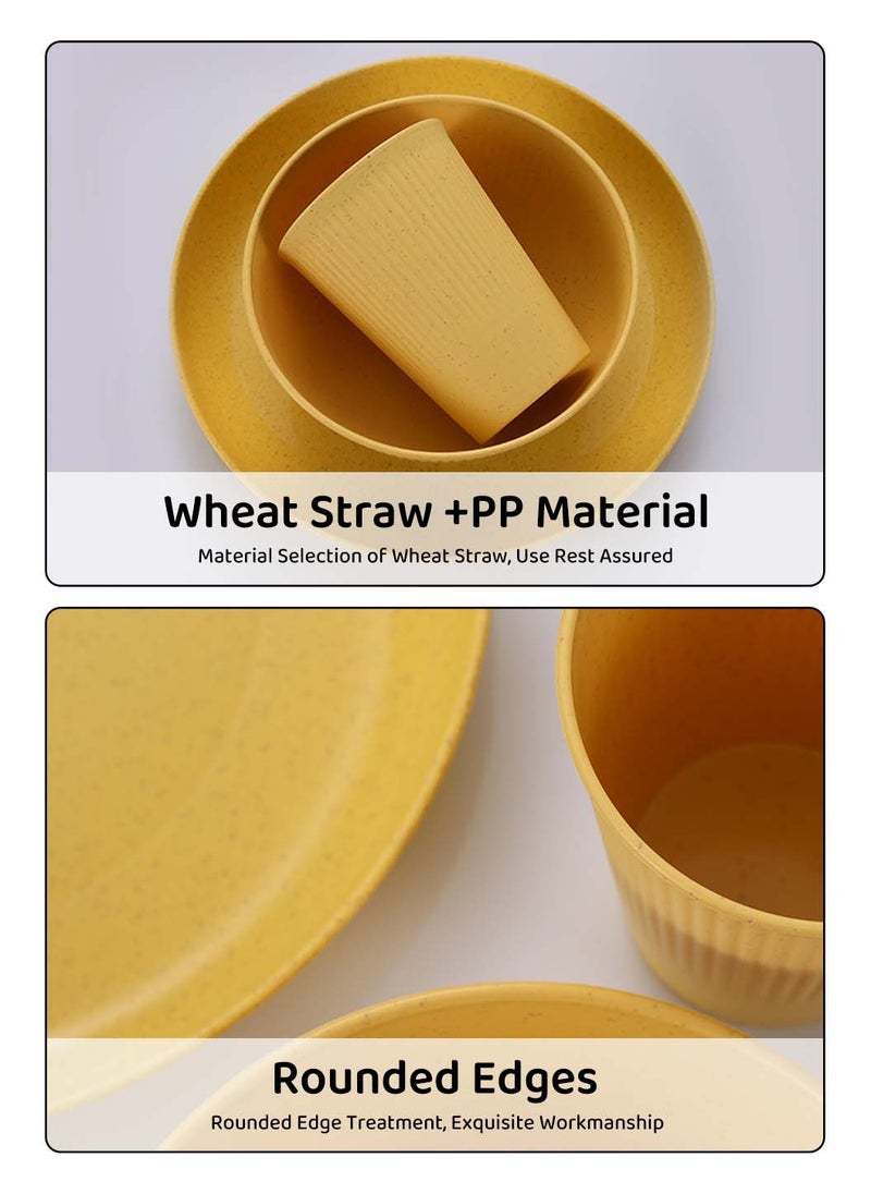 36 PCS Dinnerware Sets Wheat Straw Material Cutlery for 4 People, Portable Tableware Microwave Oven Cutlery Set, Camping Plates and Bowls Set