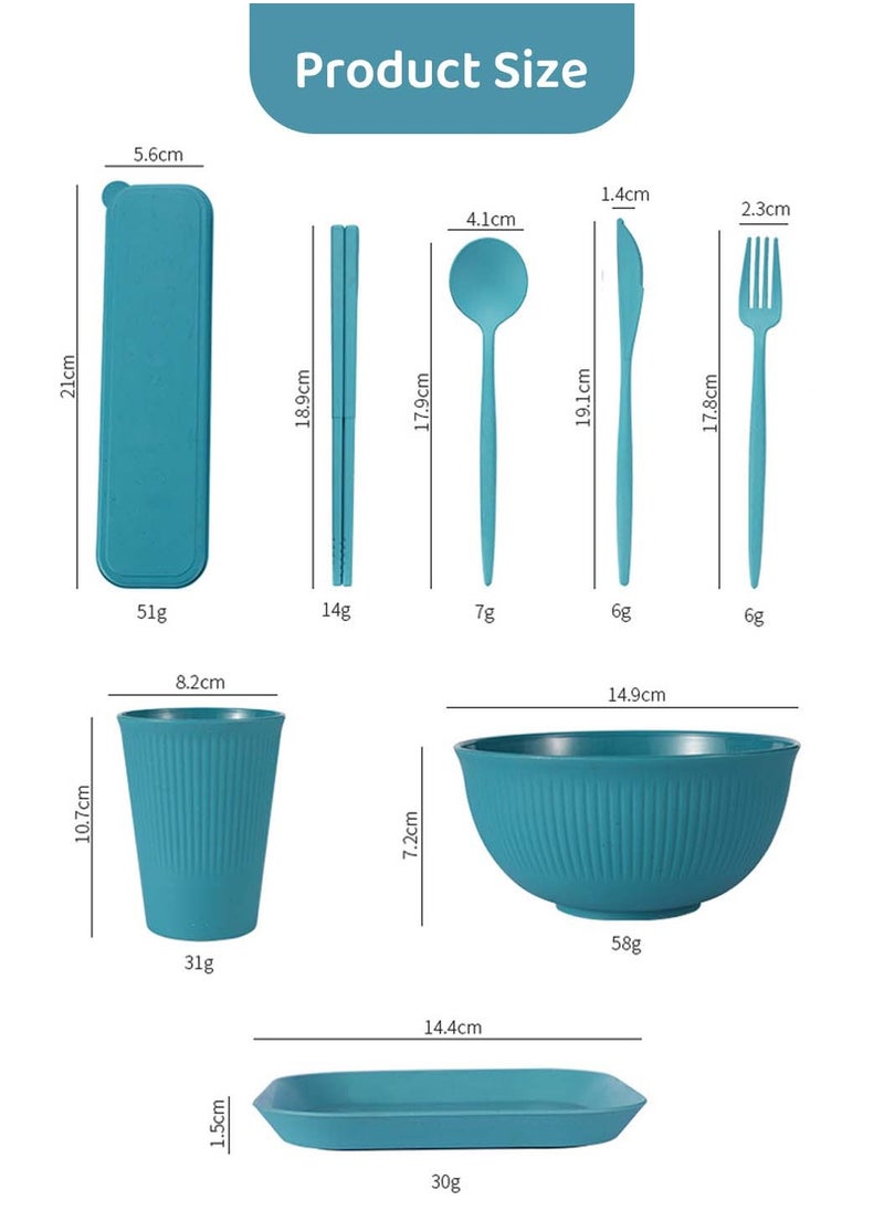 36 PCS Dinnerware Sets Wheat Straw Material Cutlery for 4 People, Portable Tableware Microwave Oven Cutlery Set, Camping Plates and Bowls Set