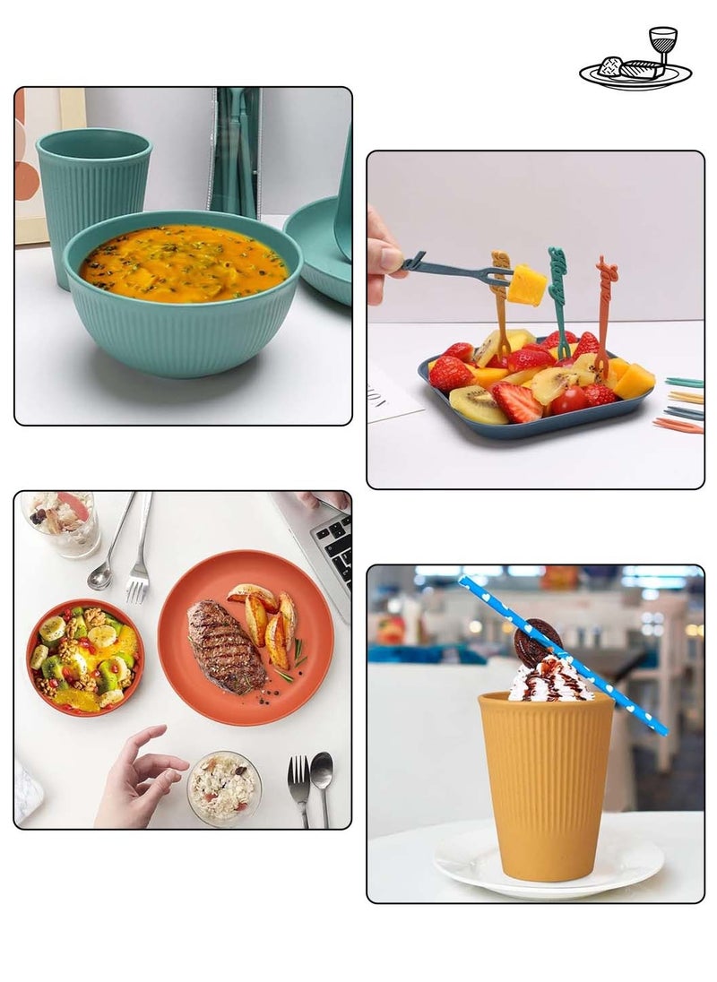 36 PCS Dinnerware Sets Wheat Straw Material Cutlery for 4 People, Portable Tableware Microwave Oven Cutlery Set, Camping Plates and Bowls Set