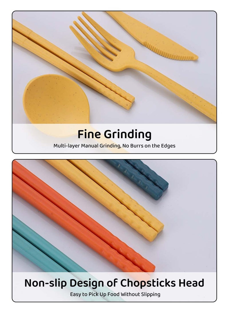 36 PCS Dinnerware Sets Wheat Straw Material Cutlery for 4 People, Portable Tableware Microwave Oven Cutlery Set, Camping Plates and Bowls Set
