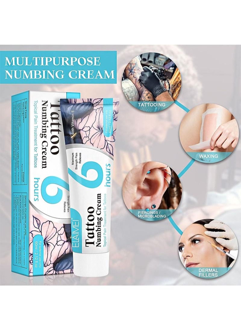 Elaimei - Tattoo Numbing Cream Pre-Tattoo Tattoo Cream 6-8 Hour Max Strength Painless Tattoo Cream with Aloe Vera Vitamin E (60ml) - Image 1