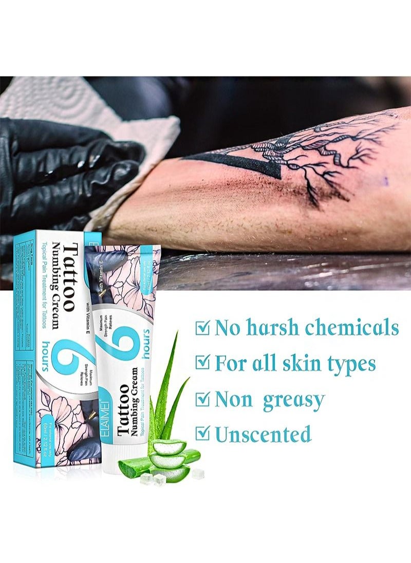 Elaimei - Tattoo Numbing Cream Pre-Tattoo Tattoo Cream 6-8 Hour Max Strength Painless Tattoo Cream with Aloe Vera Vitamin E (60ml) - Image 1