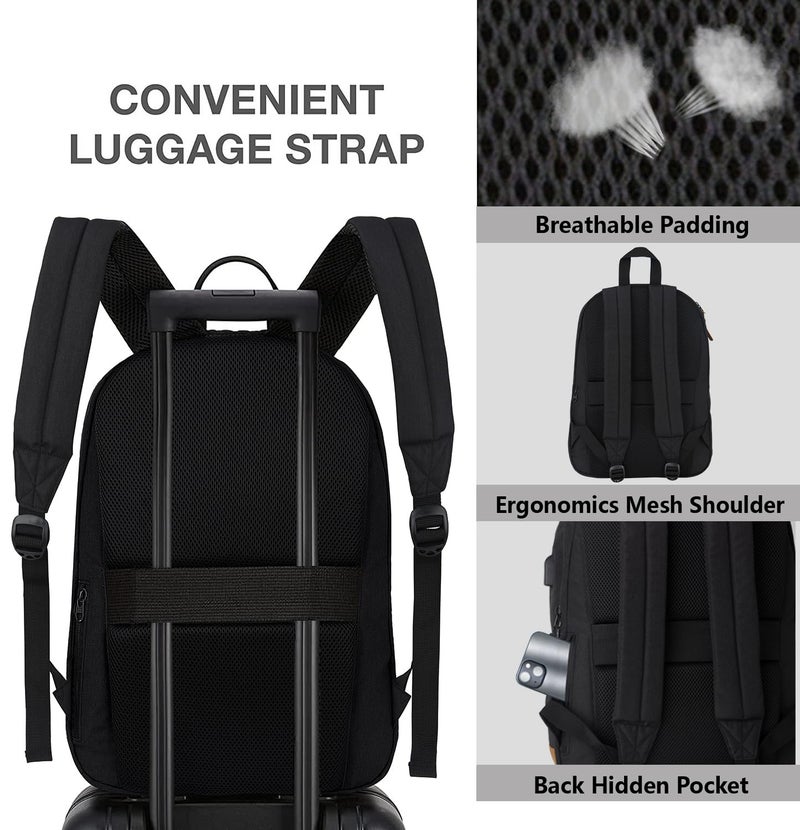 KEOFID classic carry-on travel backpack for men and women, Anti theft laptop backpack with USB charging port for work, large backpack for college, water resistent(BLACK) - Image 5