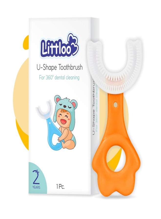 LITTLOO Baby Manual U -Shaped Silicone Tooth Brush With Soft & Elastic Bristles For Complete 360 Degree Dental Cleaning, Specially Designed For Toddlers & Children - (Orange) - Image 1