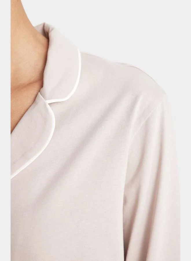 DeFacto Solid Regular Fit Long-Sleeve Shirt & Pyjama Set by Styli