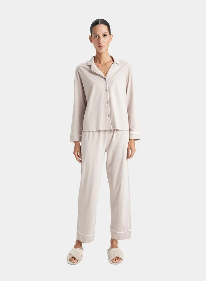 DeFacto Solid Regular Fit Long-Sleeve Shirt & Pyjama Set by Styli