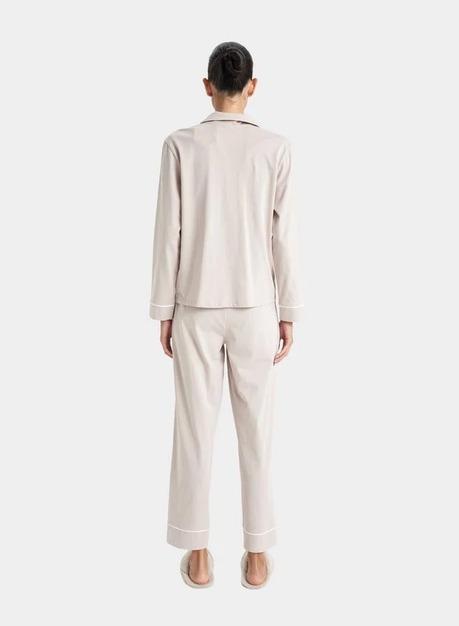 DeFacto Solid Regular Fit Long-Sleeve Shirt & Pyjama Set by Styli