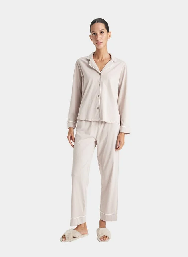 DeFacto Solid Regular Fit Long-Sleeve Shirt & Pyjama Set by Styli