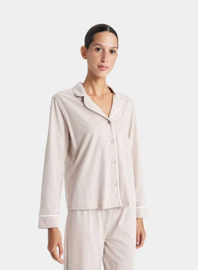 DeFacto Solid Regular Fit Long-Sleeve Shirt & Pyjama Set by Styli