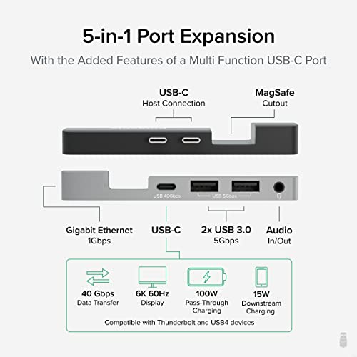 Plugable 5-in-1 USB C Hub for MacBook Pro & Air M1/M2/M3/M4 - Thunderbolt 4 Compatible, MagSafe Ready, 40Gbps Data, Gigabit Ethernet, 2X USB 3.0 - Slim, Portable Adapter with Pass-Through Charging - Image 2