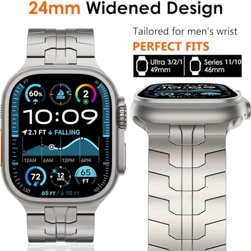 WINGLE Titanium Band for Apple Watch Ultra 3/2/1 Band 49mm Series 11 10 46mm 45mm 44mm 42mm SE 3/2/1 Series 9 8 7 6 5 4 3 Men Rugged Classy Lightweight Titanium Apple Ultra Watch Strap, 24mm Wide - Image 2