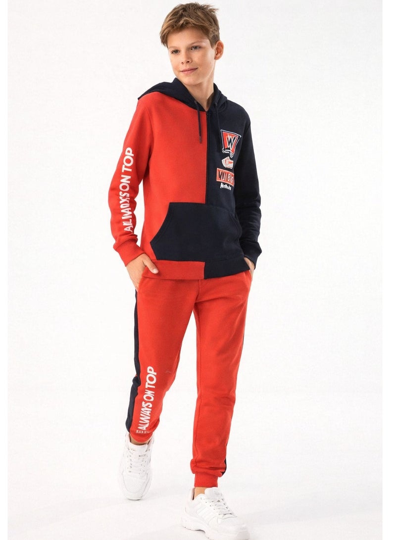 Urbasy Kids 100% Cotton SweatJacket with Joggers Set - RED - NAVY - Image 1